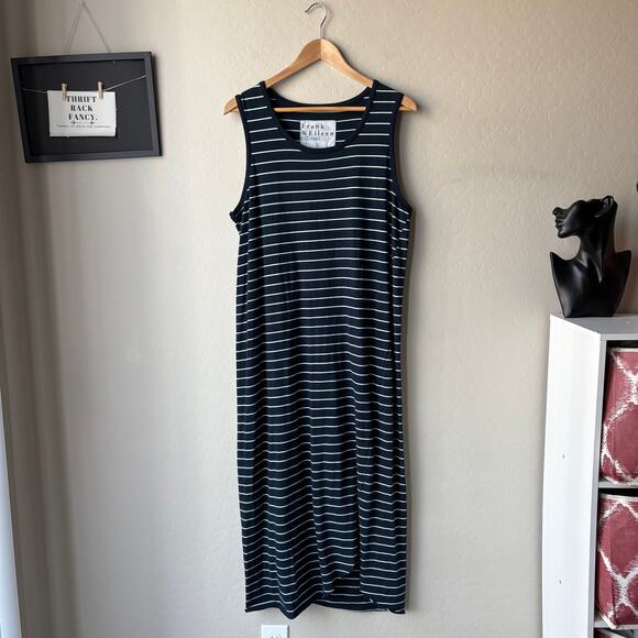 Frank & Eileen Dress Navy Striped Easy Relaxed Asymmetric Tank Midi Dress Size L - Picture 2 of 8